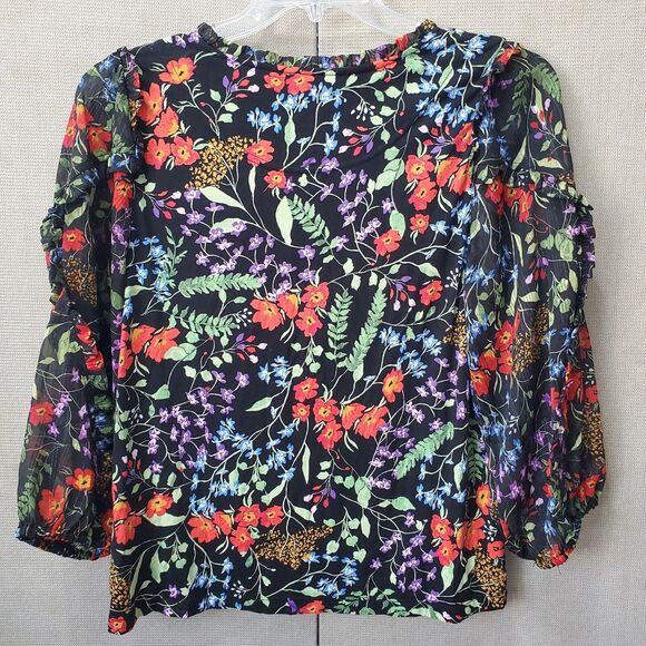Maeve Anthropologie Jacquin Peasant Blouse Floral Tie-Neck Blouson Sleeve Size M - Picture 6 of 9